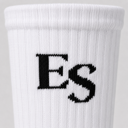 White ES Lock-In Crew Socks – ES logo detail